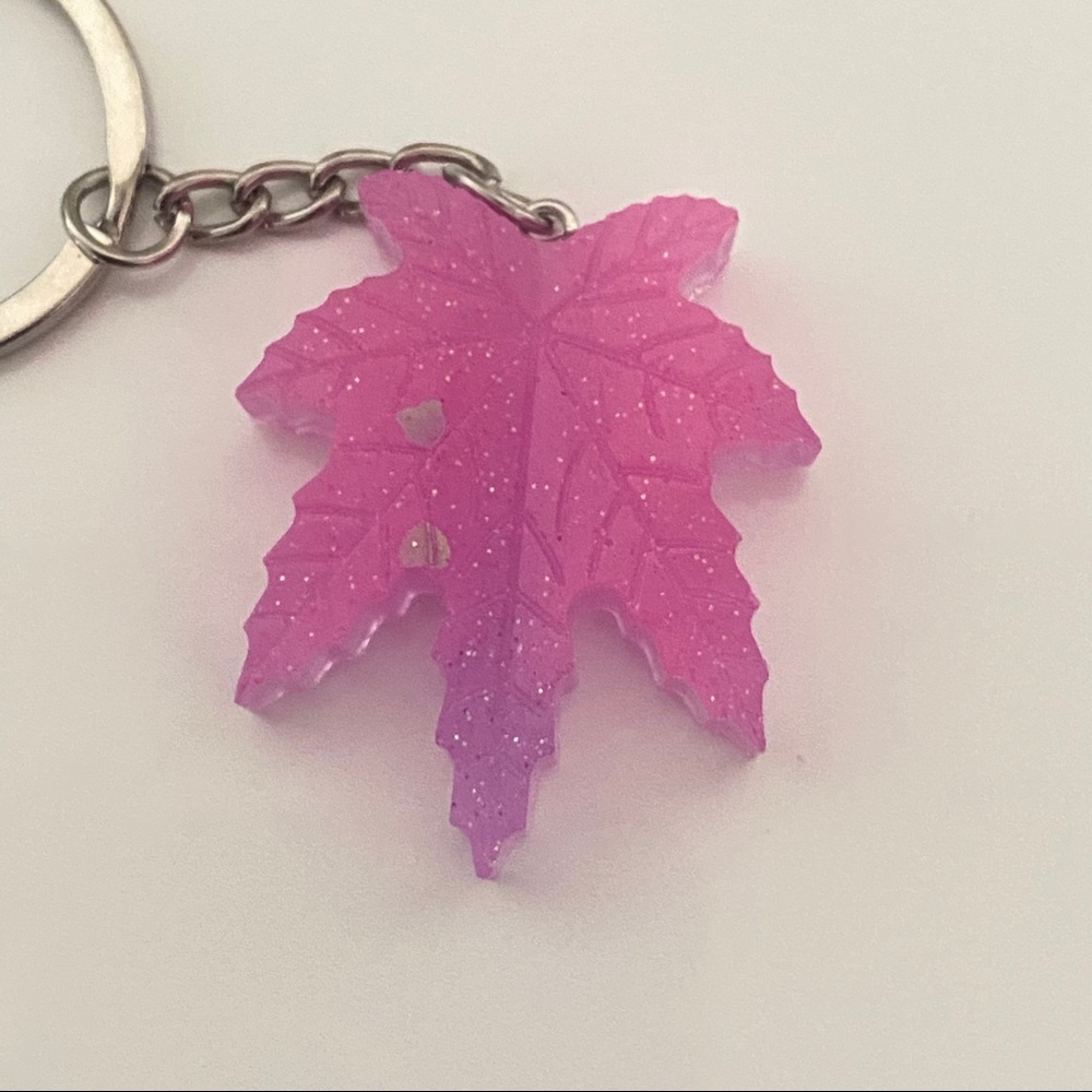 Bright Pink Glow in the Dark Leaf 1.5" Keychain
